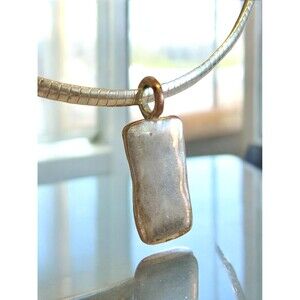 Vintage Silver Plated Rectangle Poured Pendant Fashion Necklace 16"